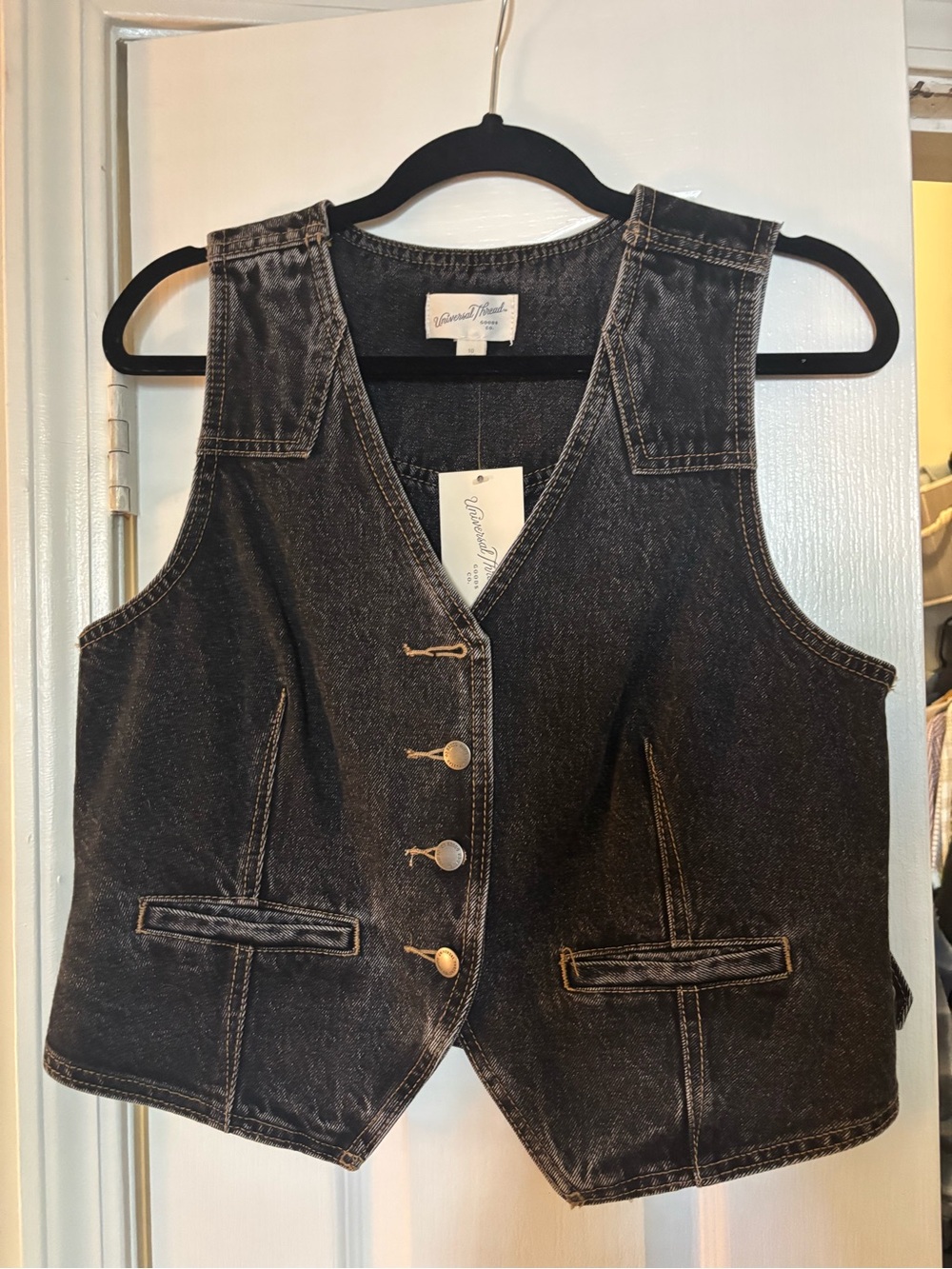 Universal Thread Black Denim Button-Front Overall Vest
